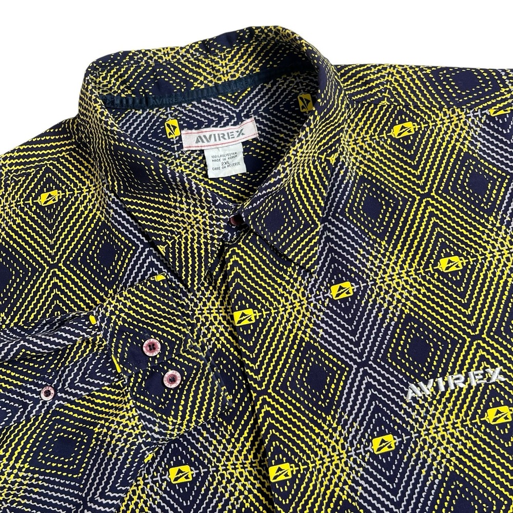 Avirex Men 2XL All Over Print Long Sleeve Button Front Shirt Spellout Multicolor